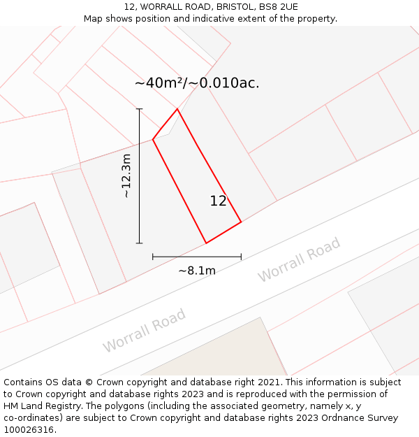 12, WORRALL ROAD, BRISTOL, BS8 2UE: Plot and title map