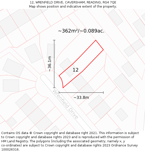 12, WRENFIELD DRIVE, CAVERSHAM, READING, RG4 7QE: Plot and title map