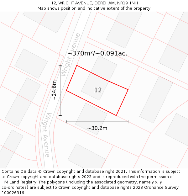 12, WRIGHT AVENUE, DEREHAM, NR19 1NH: Plot and title map