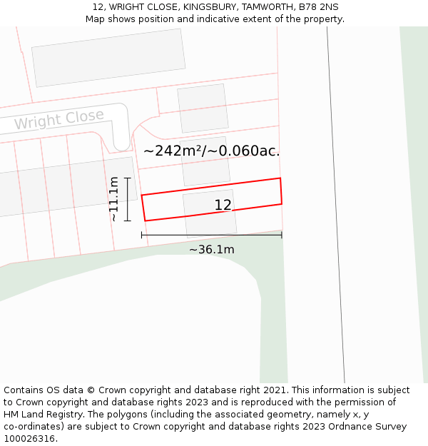 12, WRIGHT CLOSE, KINGSBURY, TAMWORTH, B78 2NS: Plot and title map