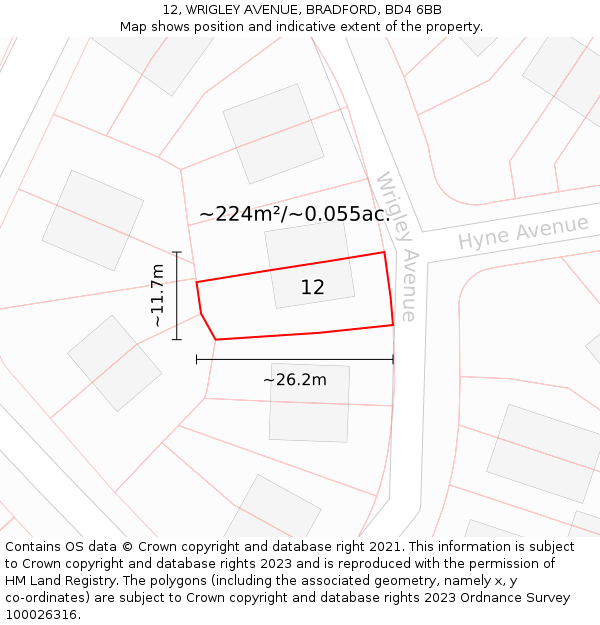 12, WRIGLEY AVENUE, BRADFORD, BD4 6BB: Plot and title map