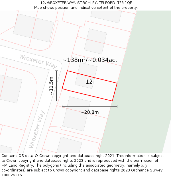 12, WROXETER WAY, STIRCHLEY, TELFORD, TF3 1QF: Plot and title map