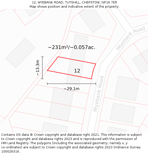 12, WYEBANK ROAD, TUTSHILL, CHEPSTOW, NP16 7ER: Plot and title map