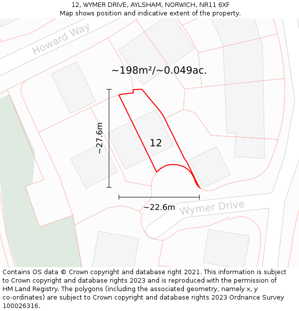 12, WYMER DRIVE, AYLSHAM, NORWICH, NR11 6XF: Plot and title map