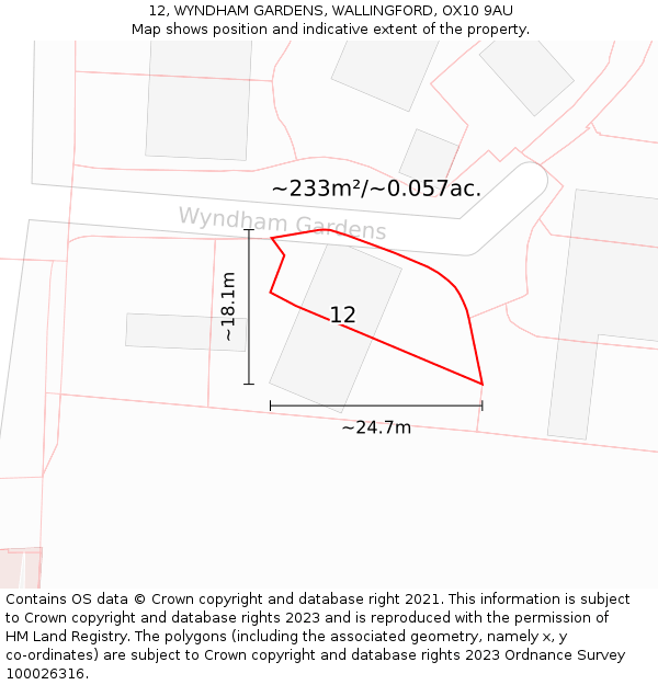 12, WYNDHAM GARDENS, WALLINGFORD, OX10 9AU: Plot and title map