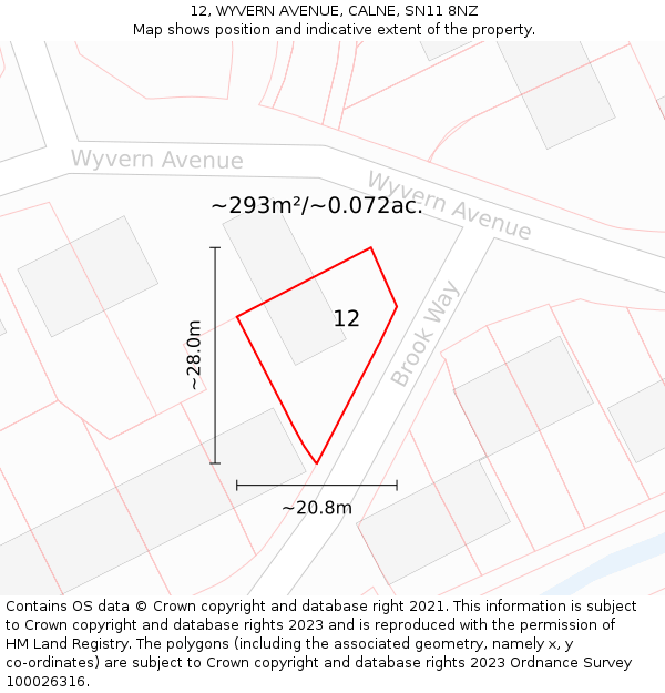 12, WYVERN AVENUE, CALNE, SN11 8NZ: Plot and title map
