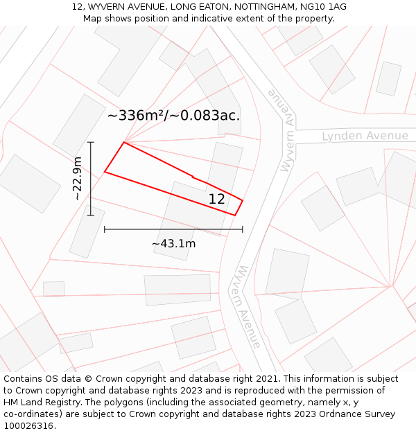 12, WYVERN AVENUE, LONG EATON, NOTTINGHAM, NG10 1AG: Plot and title map