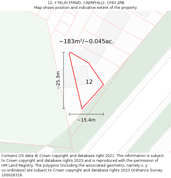 12, Y FELIN FFRWD, CAERPHILLY, CF83 2RB: Plot and title map