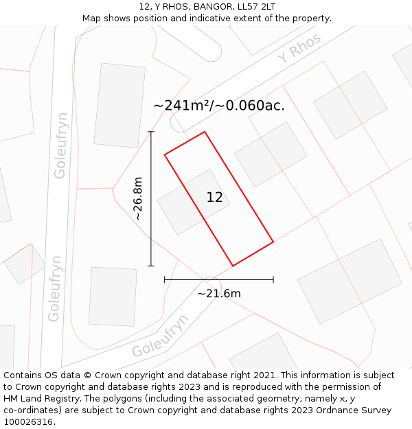 12, Y RHOS, BANGOR, LL57 2LT: Plot and title map