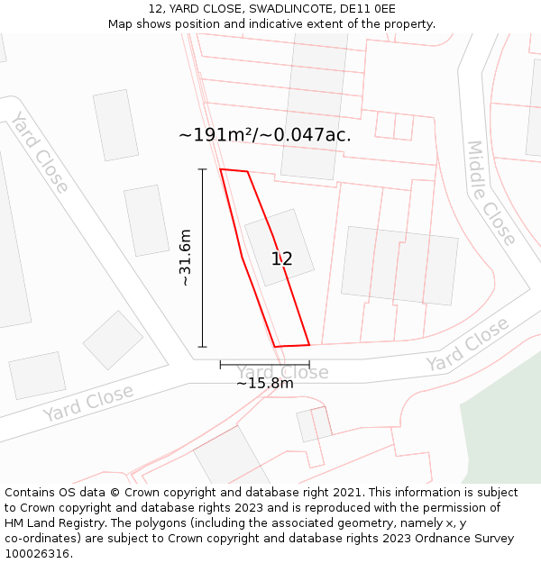 12, YARD CLOSE, SWADLINCOTE, DE11 0EE: Plot and title map
