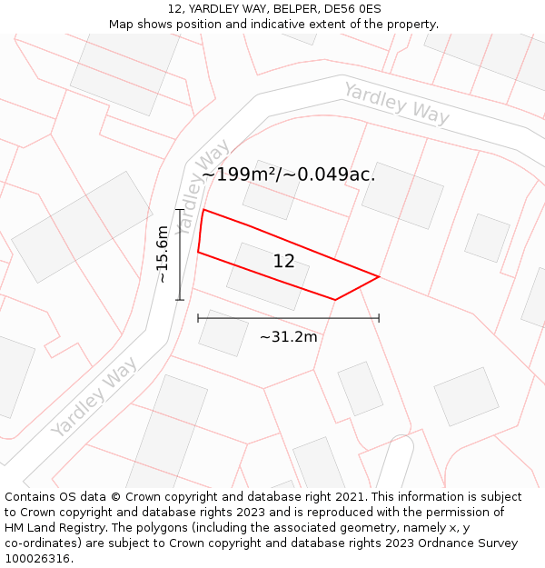 12, YARDLEY WAY, BELPER, DE56 0ES: Plot and title map