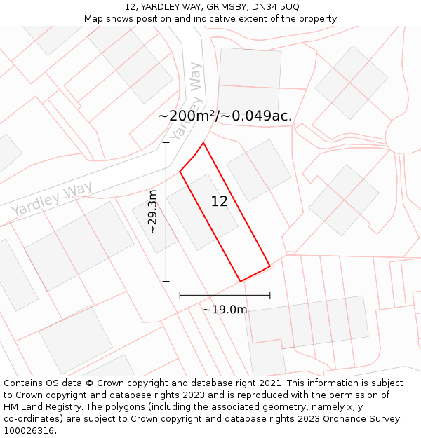 12, YARDLEY WAY, GRIMSBY, DN34 5UQ: Plot and title map
