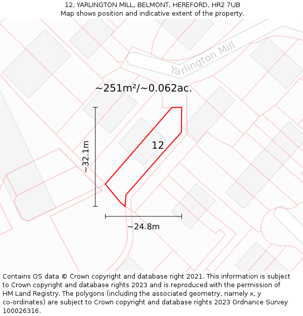 12, YARLINGTON MILL, BELMONT, HEREFORD, HR2 7UB: Plot and title map