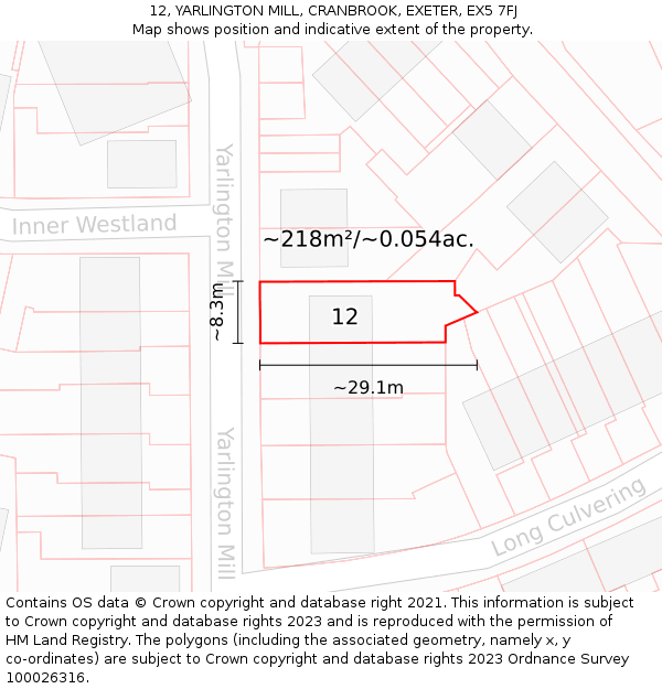 12, YARLINGTON MILL, CRANBROOK, EXETER, EX5 7FJ: Plot and title map
