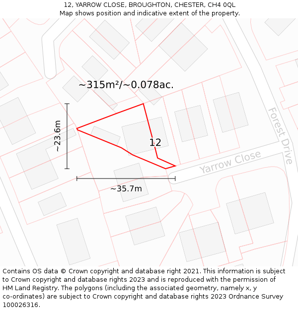 12, YARROW CLOSE, BROUGHTON, CHESTER, CH4 0QL: Plot and title map