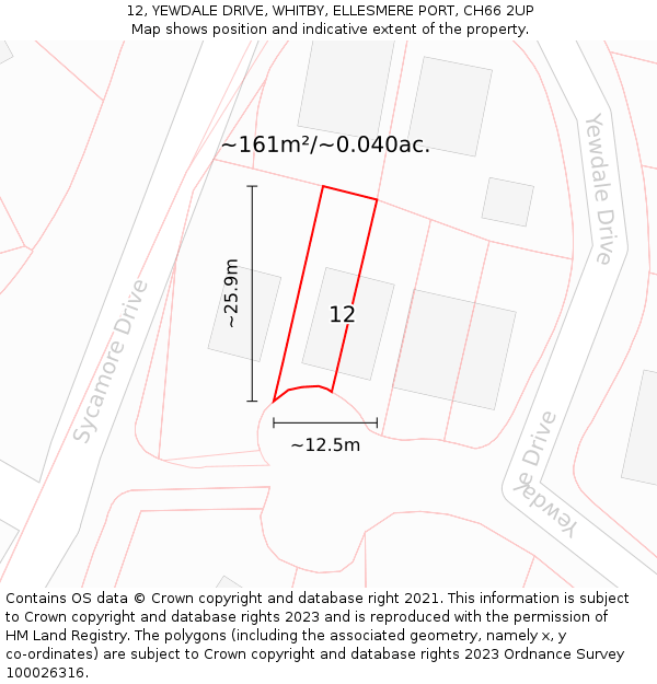 12, YEWDALE DRIVE, WHITBY, ELLESMERE PORT, CH66 2UP: Plot and title map