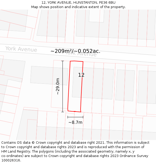 12, YORK AVENUE, HUNSTANTON, PE36 6BU: Plot and title map