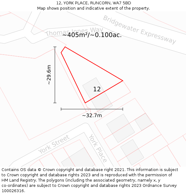 12, YORK PLACE, RUNCORN, WA7 5BD: Plot and title map