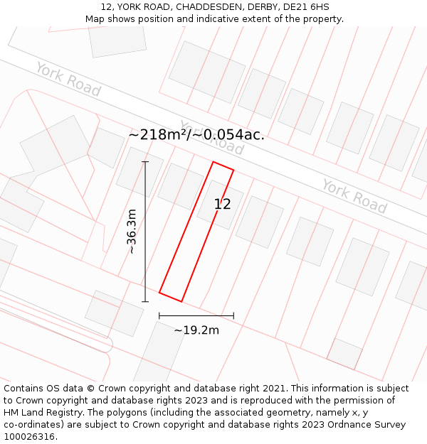 12, YORK ROAD, CHADDESDEN, DERBY, DE21 6HS: Plot and title map