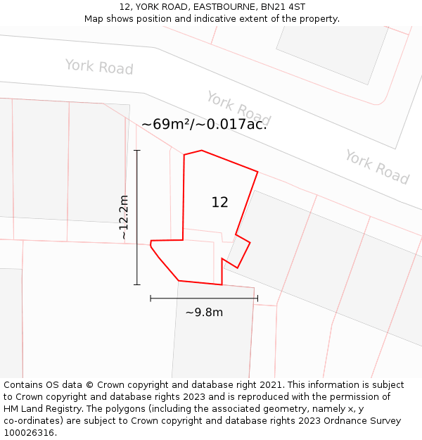 12, YORK ROAD, EASTBOURNE, BN21 4ST: Plot and title map