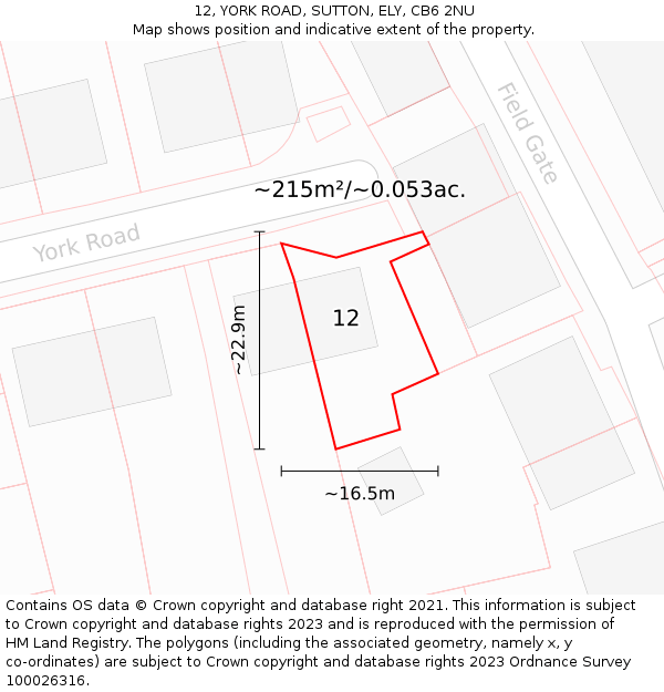 12, YORK ROAD, SUTTON, ELY, CB6 2NU: Plot and title map