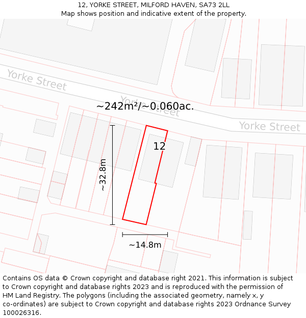 12, YORKE STREET, MILFORD HAVEN, SA73 2LL: Plot and title map