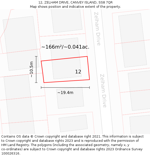 12, ZELHAM DRIVE, CANVEY ISLAND, SS8 7QR: Plot and title map