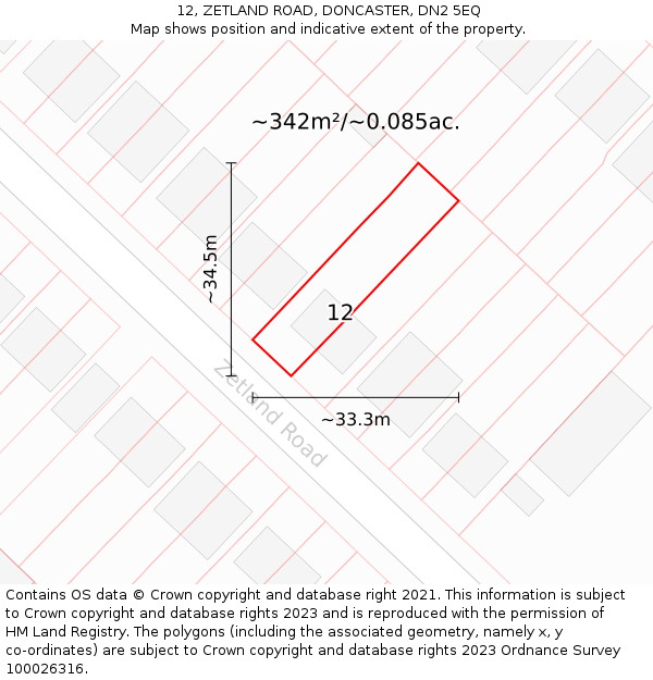 12, ZETLAND ROAD, DONCASTER, DN2 5EQ: Plot and title map