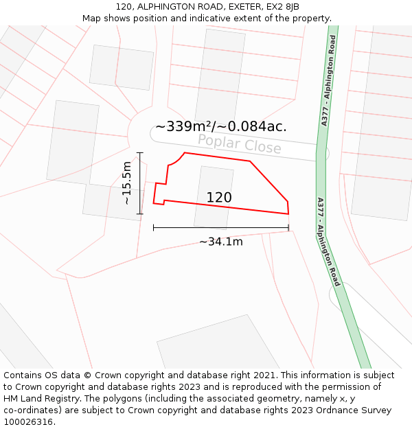 120, ALPHINGTON ROAD, EXETER, EX2 8JB: Plot and title map