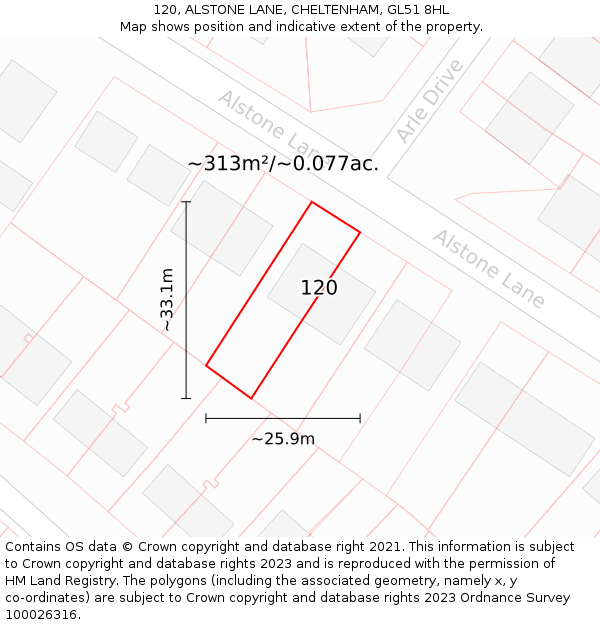 120, ALSTONE LANE, CHELTENHAM, GL51 8HL: Plot and title map
