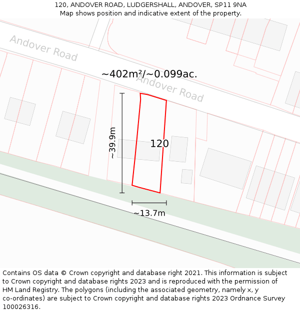 120, ANDOVER ROAD, LUDGERSHALL, ANDOVER, SP11 9NA: Plot and title map