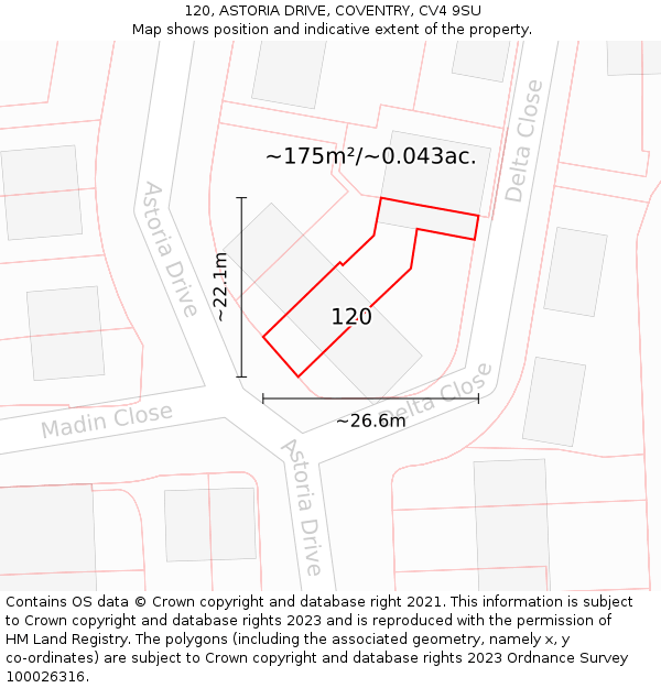 120, ASTORIA DRIVE, COVENTRY, CV4 9SU: Plot and title map