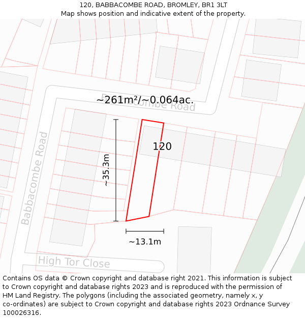 120, BABBACOMBE ROAD, BROMLEY, BR1 3LT: Plot and title map