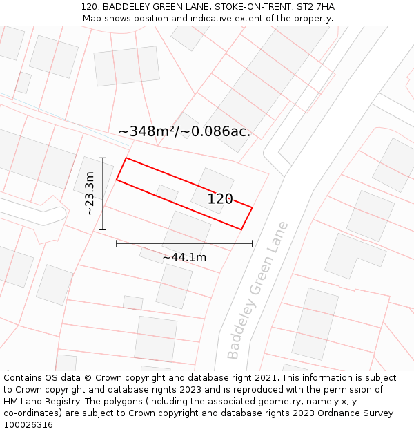 120, BADDELEY GREEN LANE, STOKE-ON-TRENT, ST2 7HA: Plot and title map