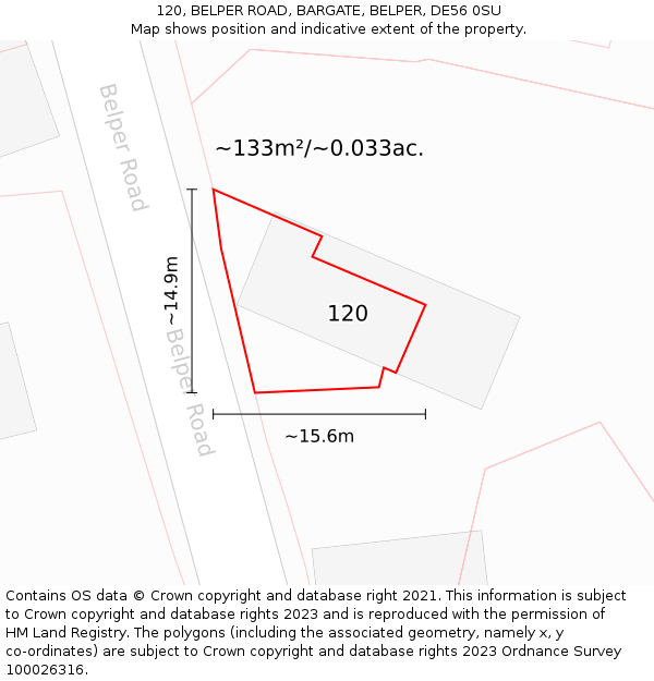 120, BELPER ROAD, BARGATE, BELPER, DE56 0SU: Plot and title map