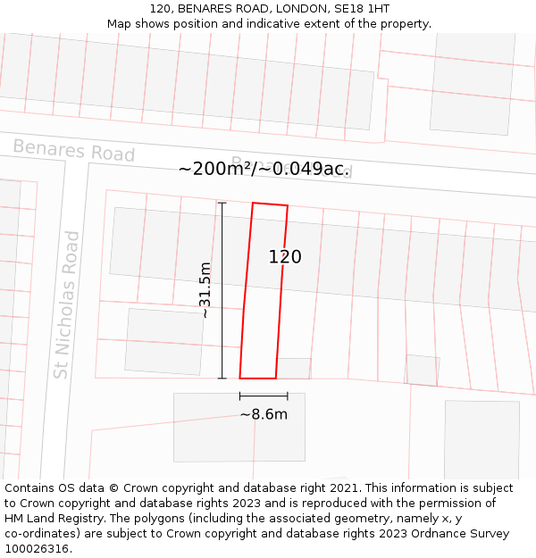 120, BENARES ROAD, LONDON, SE18 1HT: Plot and title map