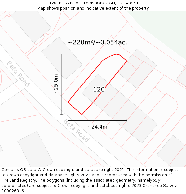 120, BETA ROAD, FARNBOROUGH, GU14 8PH: Plot and title map