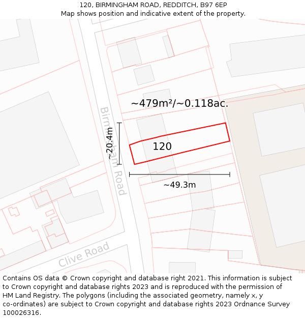 120, BIRMINGHAM ROAD, REDDITCH, B97 6EP: Plot and title map