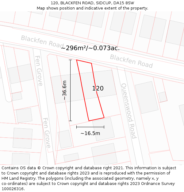 120, BLACKFEN ROAD, SIDCUP, DA15 8SW: Plot and title map