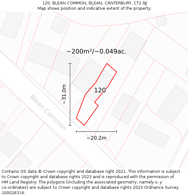 120, BLEAN COMMON, BLEAN, CANTERBURY, CT2 9JJ: Plot and title map