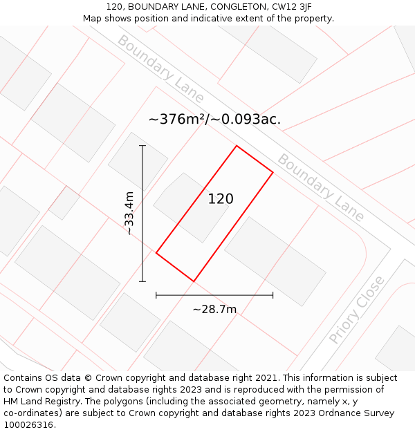 120, BOUNDARY LANE, CONGLETON, CW12 3JF: Plot and title map