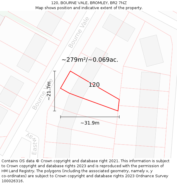 120, BOURNE VALE, BROMLEY, BR2 7NZ: Plot and title map