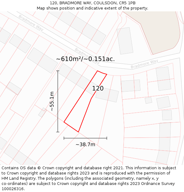 120, BRADMORE WAY, COULSDON, CR5 1PB: Plot and title map