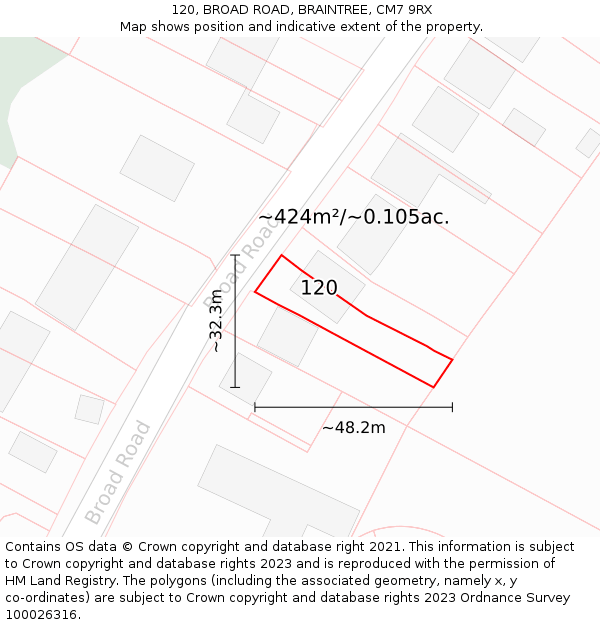 120, BROAD ROAD, BRAINTREE, CM7 9RX: Plot and title map