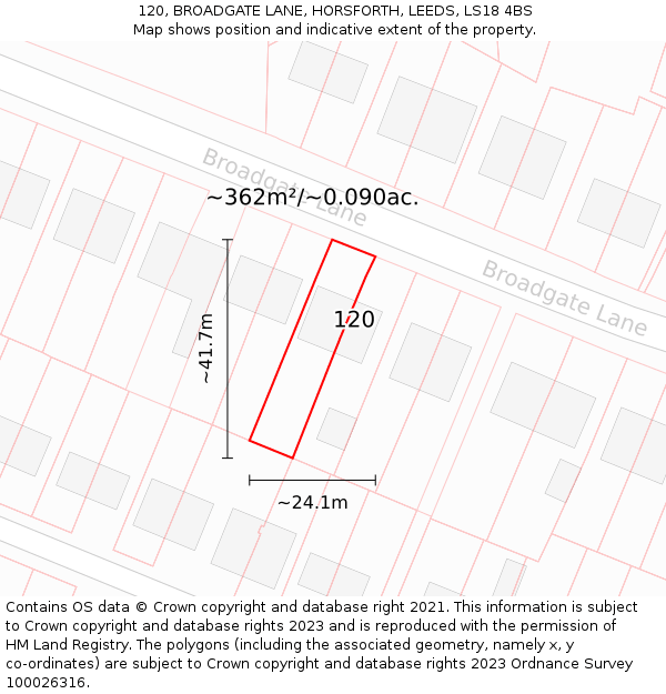 120, BROADGATE LANE, HORSFORTH, LEEDS, LS18 4BS: Plot and title map