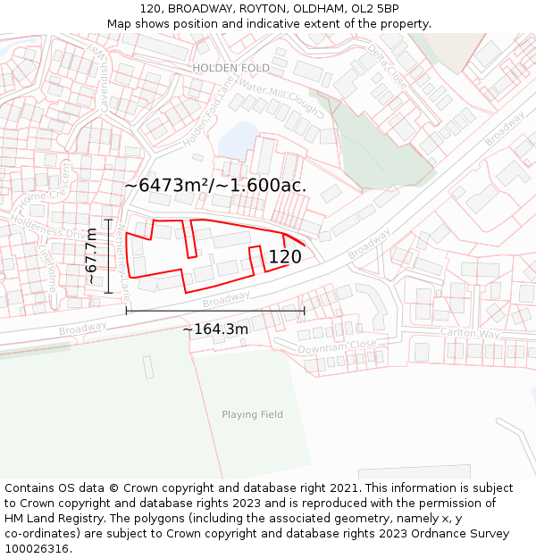 120, BROADWAY, ROYTON, OLDHAM, OL2 5BP: Plot and title map