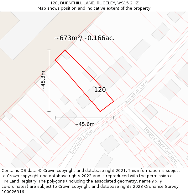120, BURNTHILL LANE, RUGELEY, WS15 2HZ: Plot and title map
