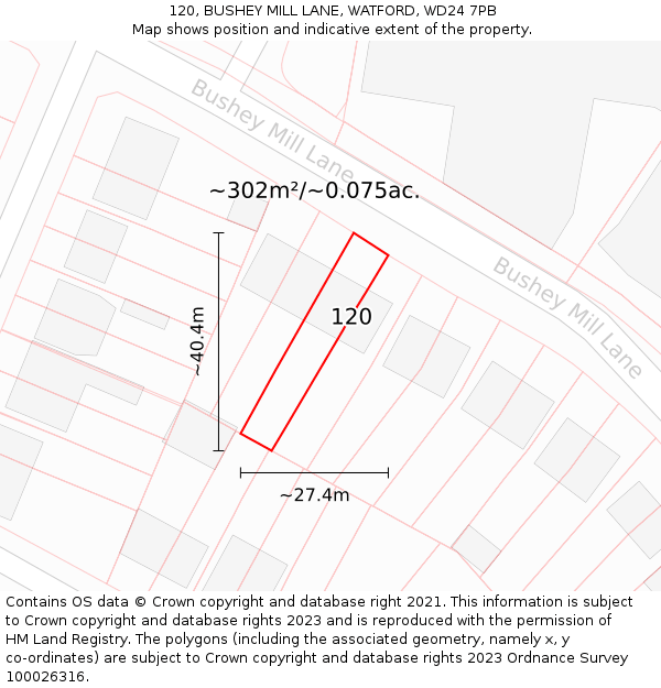 120, BUSHEY MILL LANE, WATFORD, WD24 7PB: Plot and title map
