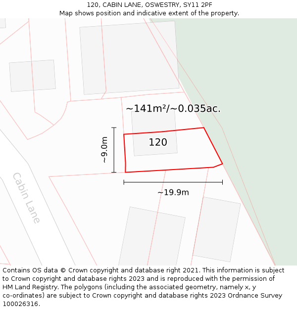 120, CABIN LANE, OSWESTRY, SY11 2PF: Plot and title map