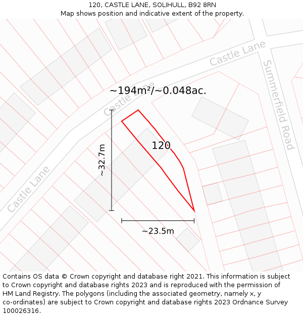 120, CASTLE LANE, SOLIHULL, B92 8RN: Plot and title map